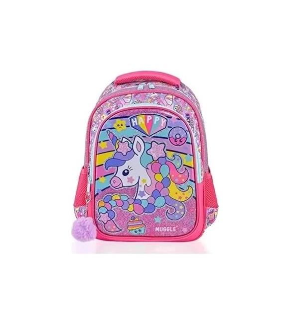 Muggle Okul Çantası Happy Unicorn Pembe Mu-6443