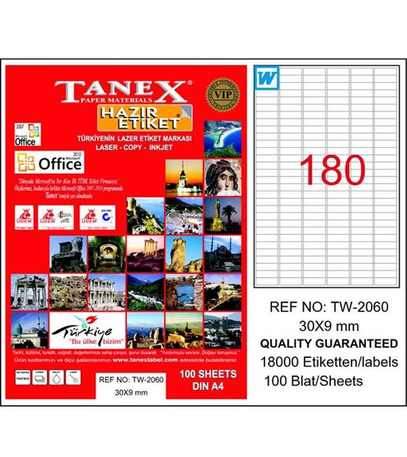 Tanex Laser Etiket 100 YP 30x9 Laser-Copy-Inkjet TW-2060