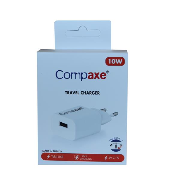 Compaxe CTA-521IU 5v 2.1A 10W 1mt Usb 3.0 Ev Şarj Kafa + Lightning Şarj Kablosu