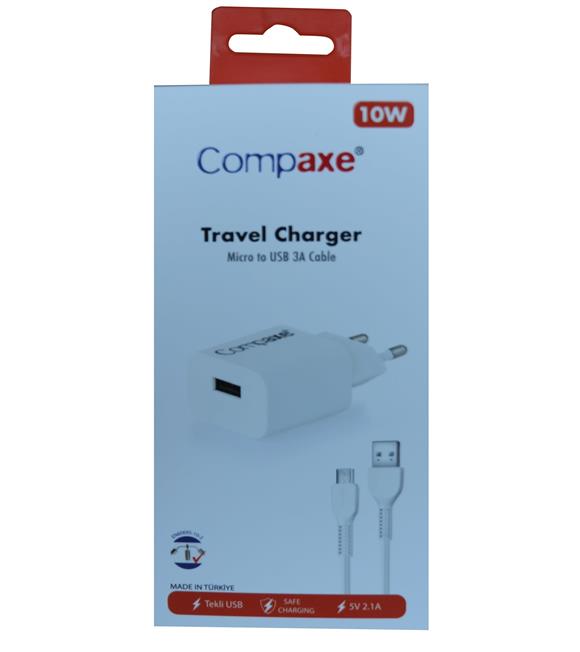 Compaxe CTA-521MU 5v 2.1a 10W 1Mt Usb 3.0 Ev şarj+ Mikro Şarj Kablosu