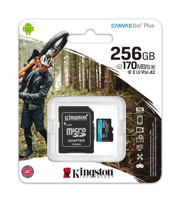 Kingston SDCG3-256GB 256GB microSDXC Canvas Go Plus 170R A2 U3 V30 Card + ADP Hafıza Kartı_1