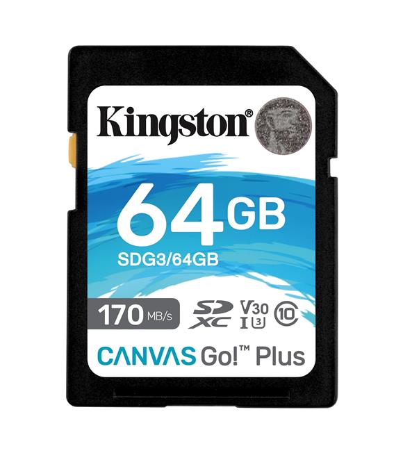 Kingston SDG3-64GB 64GB SDXC Canvas Go Plus 170R C10 UHS-I U3 V30 Hafıza Kartı