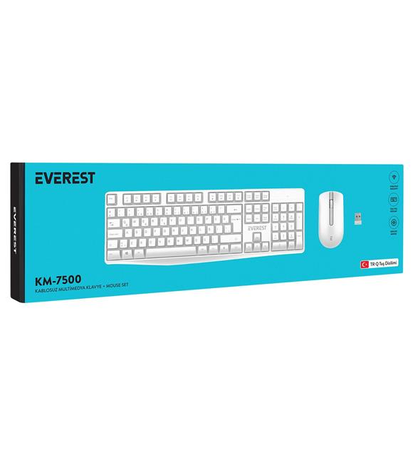 Everest KM-7500 Beyaz Kablosuz Q Multimedia Klavye + Mouse Set_1