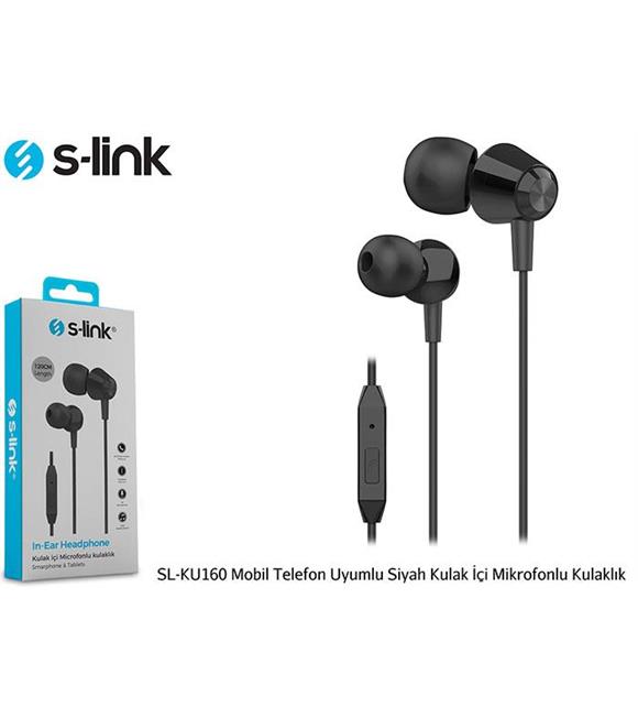 S-link SL-KU160 Mobil Telefon Uyumlu Siyah Kulak İçi Mikrofonlu Kulaklık