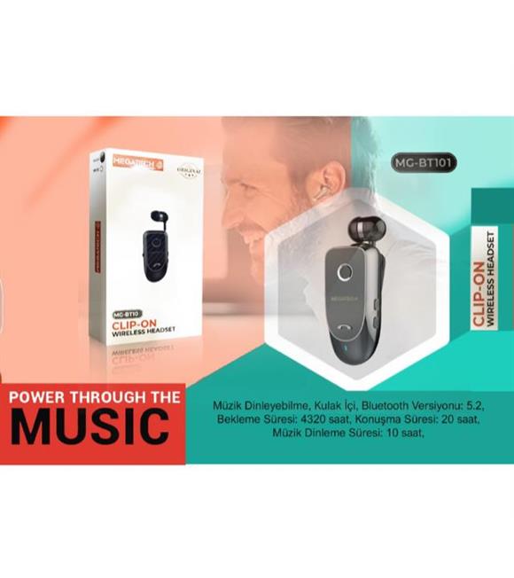 Megatech Mg-Bt103 Clıp-On Makaralı Bluetooth Kablosuz Kulaklık