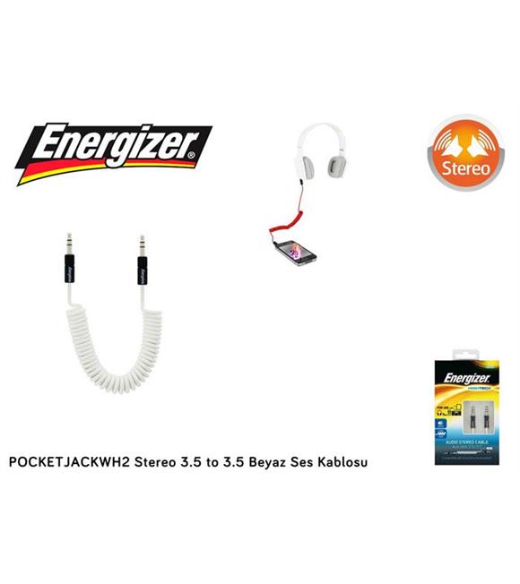 Energizer POCKETJACWH2 Stereo 3.5 to 3.5 Beyaz Ses Kablosu