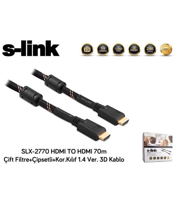 S-link SLX-2770 HDMI TO HDMI 70m Çift Filtre+Çipsetli+Kor.Kılıf 1.4 Ver. 3D Kablo