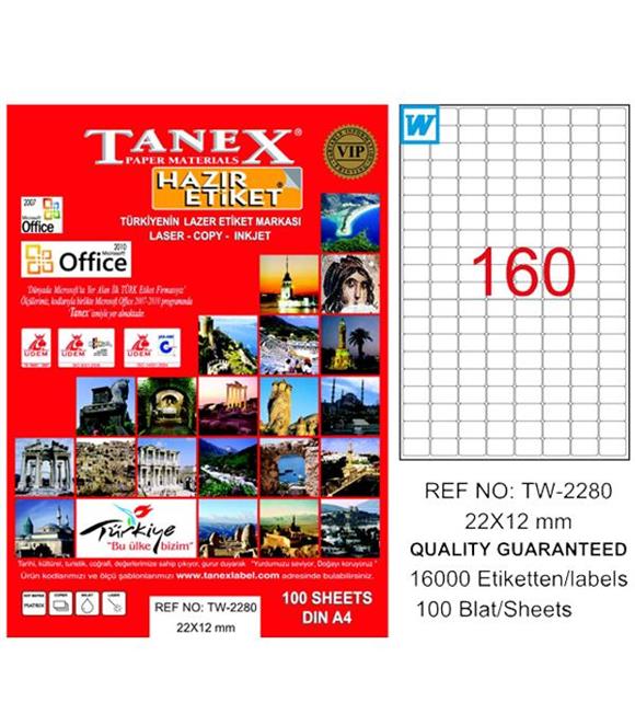 Tanex Laser Etiket 100 YP 22x12 MM Laser-Copy-Inkjet TW-2280