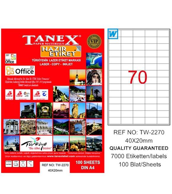 Tanex Laser Etiket 100 YP 40x20 MM Laser-Copy-Inkjet TW-2270