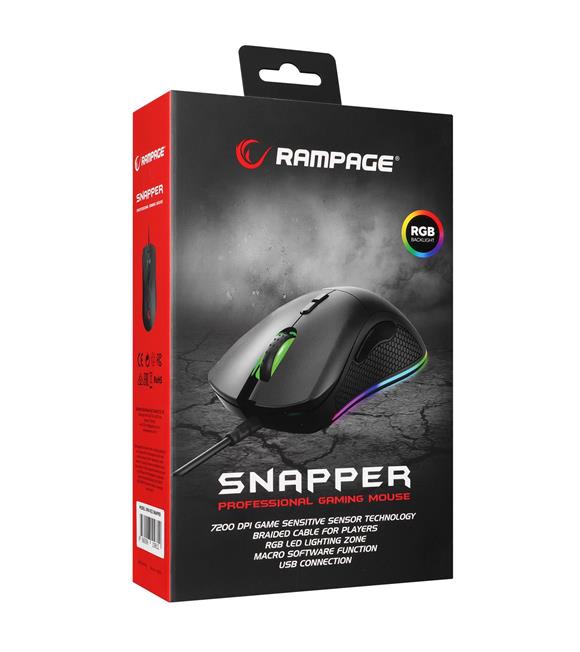 Rampage SMX-R53 SNAPPER Usb Siyah 7200 dpi RGB Aydınlatmalı Gaming Oyuncu Mouse_1