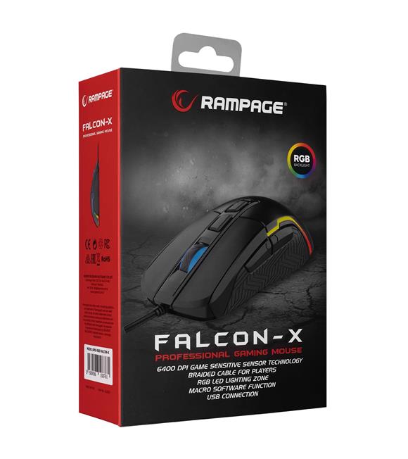 Rampage SMX-R68 FALCON-X Usb Siyah 800-6400 dpi RGB Ledli Gaming Oyuncu Mouse_1