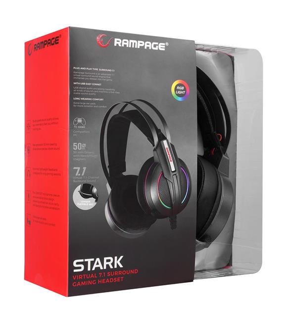 Rampage RM-K6 STARK PLUS USB 7.1 Double RGB Efektli Metalik Gri Gaming Oyuncu Mikrofonlu Kulaklık_1