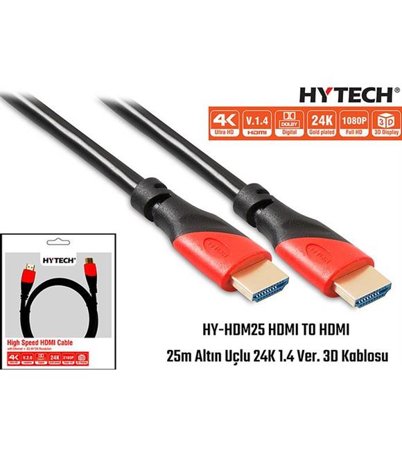 Hytech HY-XHDM25 HDMI TO HDMI 25m Altın Uçlu 24K 1.4 Ver. 3D Kablosu