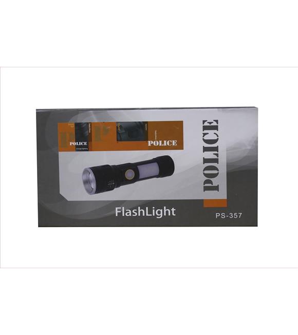 Polıce PS-357 Zoom, Yan Aydınlatma Işıklı,Magnetli ve Kırmızı-Mavi İkaz Işıklı,Şarjlı El Feneri