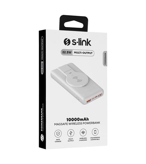 S-link P110 10000mAh PRM PD22.5W+QC3.0 Magsafe 15W Kablosuz Standlı Beyaz Powerbank_1