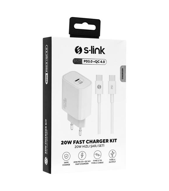 S-link SL-EC62TP Type-C 20W PD3.0 Quick Charge QC4.0 Kablo + Ev Şarj Adaptör_1