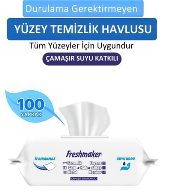 Freshmaker Yüzeysil Mavi  Islak Mendil 100lü Karbonatı+Beyaz Sirke)(Mermer-Ahşap-Metal-Seramik)