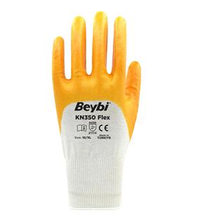 Beybi Pamuk Nitril PMK KN350 Flex 10 Beden Eldiven 12li Paket Beyaz Sarı EN388 (2111X)