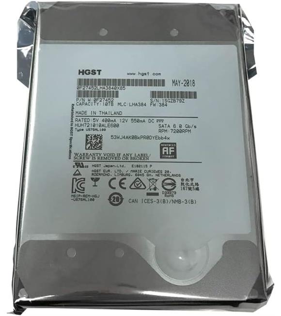 Hgst 10TB Ultrastar He10 HUH721010ALE600 SATA 6-Gbps 7200Rpm 256MB 3.5" Harddisk