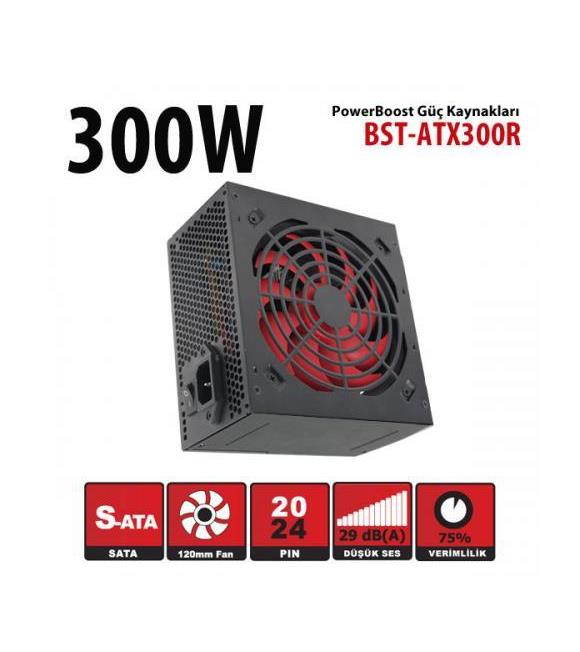 PowerBoost BST-ATX300R 300w, PPFC 12cm Kırmızı Fanlı ATX PSU (Retail Box) Güç Kaynağı