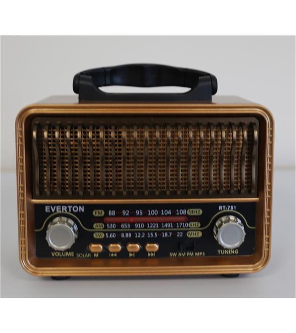 Everton Rt-751 -Fm-Am-Sw-Usb-Tf Card-Aux Nostaljik Radyo Solar (Güneş Paneli)