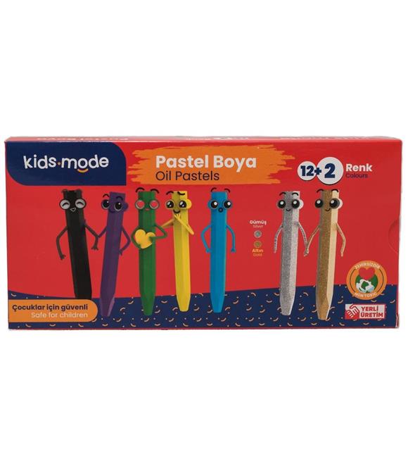 Kidsmode Yağlı Pastel Boya Altıgen 12+2 Renk