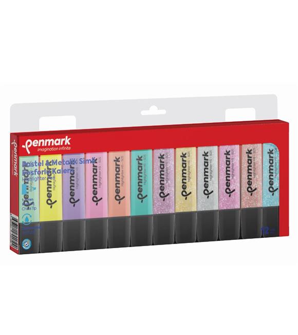 Penmark Fosforlu Kalem 12 Li Karışık Renk 6 Pastel/6 Simli