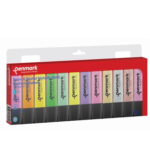 Penmark Fosforlu Kalem 12 Li Karışık Renk 4 Neon +4 Pastel+4 Simli