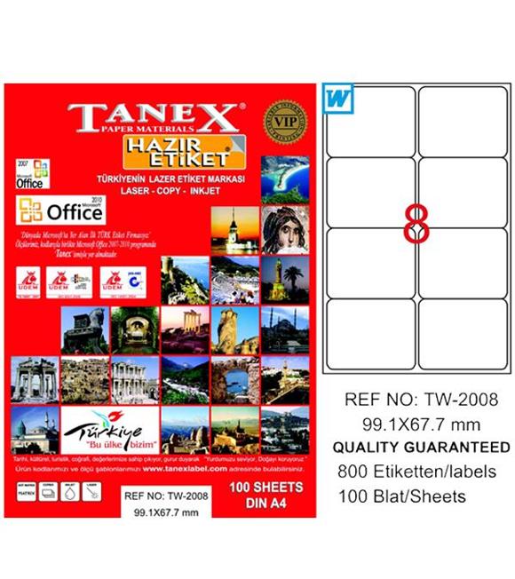 Tanex Laser Etiket 100 YP 99.1x67.7 Laser-Copy-Inkjet TW-2008