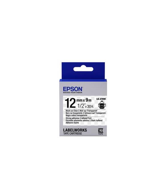 Epson LK-4TBW Güçlü Yapışkanlı Şeffaf Üzeri Siyah 12mm 9Metre Etiket
