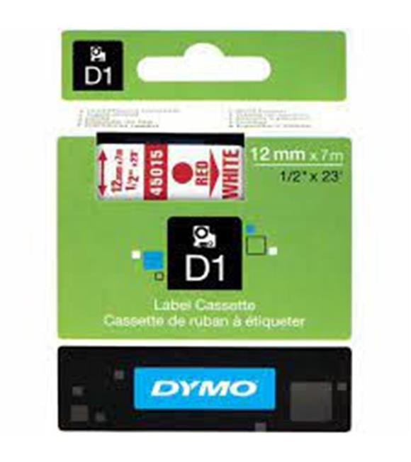 DYMO D1 Beyaz-Kırmızı Yedek Şerit 12mm x 7mt 45015