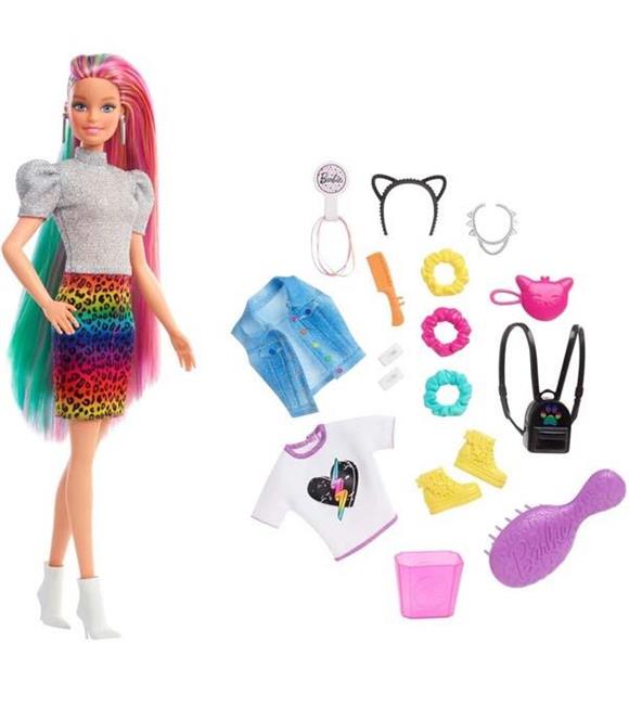 Barbie Leopar Desenli Saçlar Bebeği GRN81