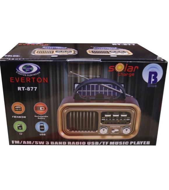 Everton Rt-877 Güneş Enerji Panelli Bluetooth Fm-Usb-Tf-Aux Şarjlı Nostaljik Radyo