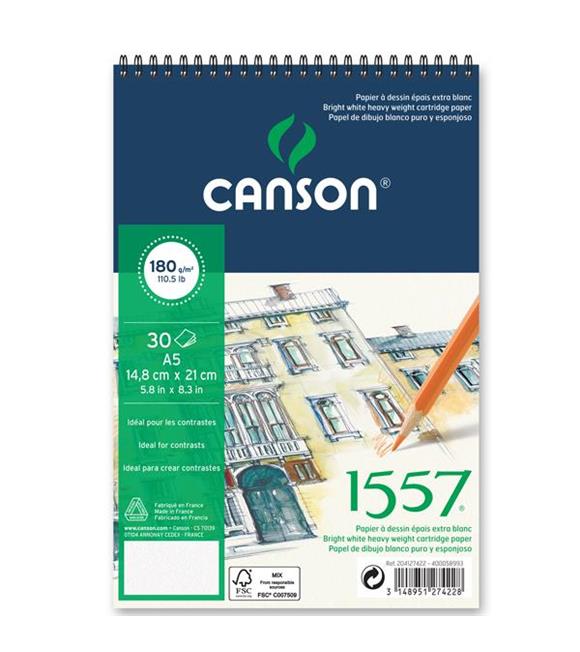 Canson 1557 Resim Ve Çizim Blok 180 GR A5 20 YP Üstten Spiralli
