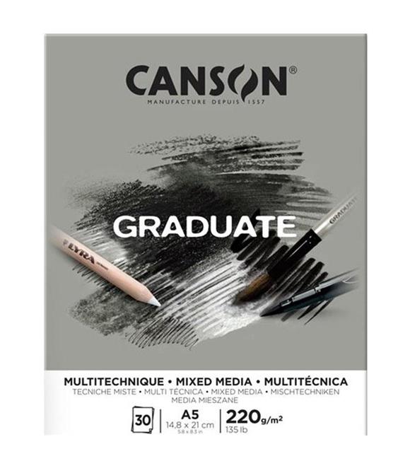 Canson Çizim Bloğu Graduate Mıx Medıa Gri 30 Syf A5 220 GR