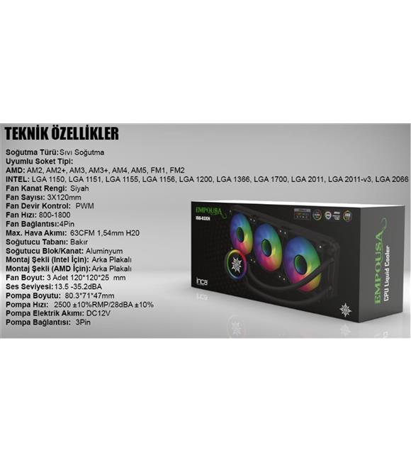 INCA ISS-03XN 3X120 360 ARGB Kumandalı AM5+1700P Cpu Sıvı Soğutma(Intel LGA 1200-115X-2011)