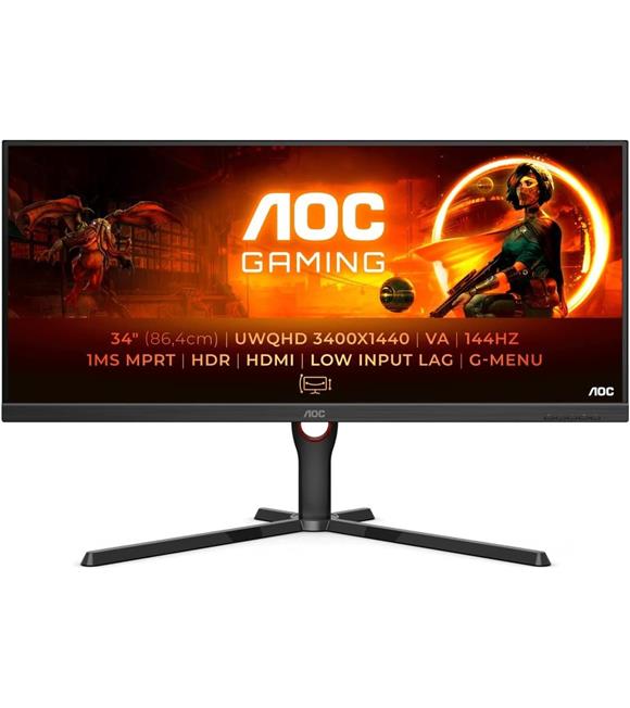 Aoc 34" U34G3XM-EU 1ms 144Hz 3440x1440 UWQHD FreeSync VA Çerçevesiz Gaming Monitör