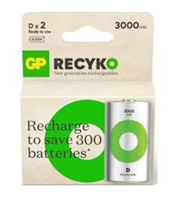 Gp 3000 mAh Büyük Boy Şarjlı Pil 2 li  Paket D Boy GP300DHCR21-2TLB2