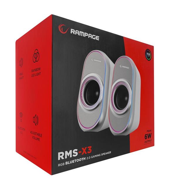 Rampage RMS-X3 2.0 6W Bluetooth Özellikli Beyaz Multimedia RGB Işıklı Gaming USB Speaker_1