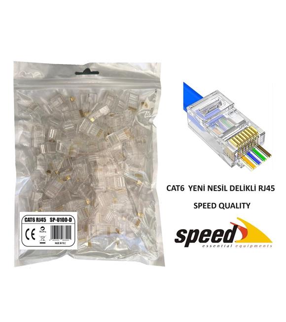 Speed SP-U100 D CAT6 100 Adet Rj45 Konnektör Delikli Yeni Nesil