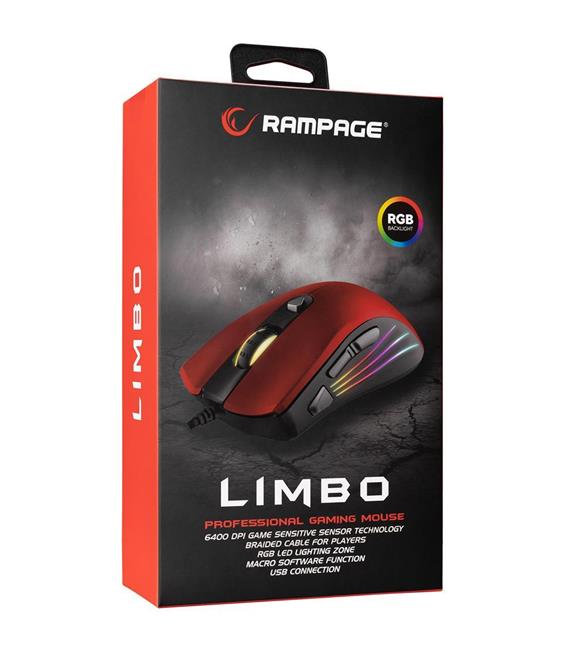 Rampage SMX-R33 LIMBO Makrolu Siyah-Kırmızı 6400dpi RGB Ledli Gaming Oyuncu Mouse