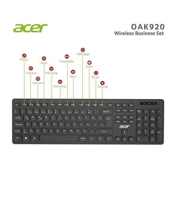 Acer OAK-920 Siyah Kablosuz Sessiz Tuşlu  2.4 Ghz Klavye Moue Set ( Mouse 1200Dpı)_1