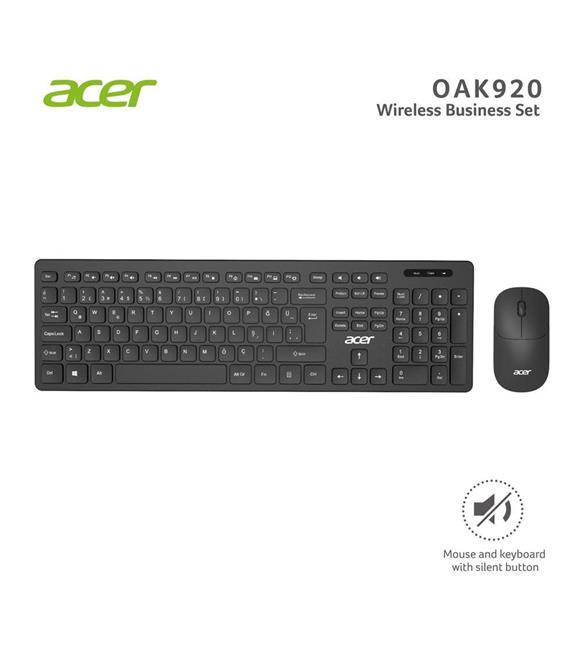 Acer OAK-920 Siyah Kablosuz Sessiz Tuşlu  2.4 Ghz Klavye Moue Set ( Mouse 1200Dpı)