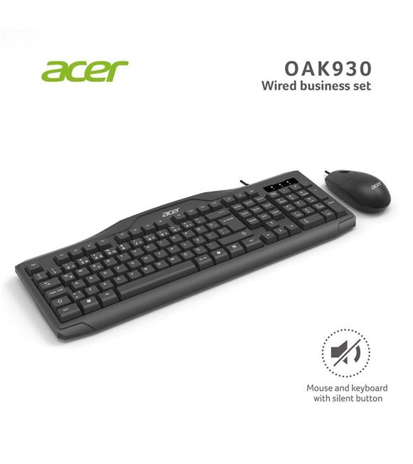 Acer OAK-930 Kablolu Sessiz Tuşlu  Klavye Moue Set Siyah (Klavye 1,40Cm-Mouse 1.60Cm Kablo)_1