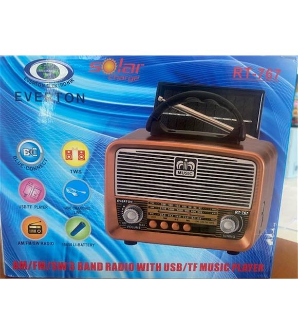 Everton Rt-767 Bluetooth -Usb-Tf-Am-Fm-Sw-Tws-Usb Güneş Enerjili Şarj Nostaljik Radyo