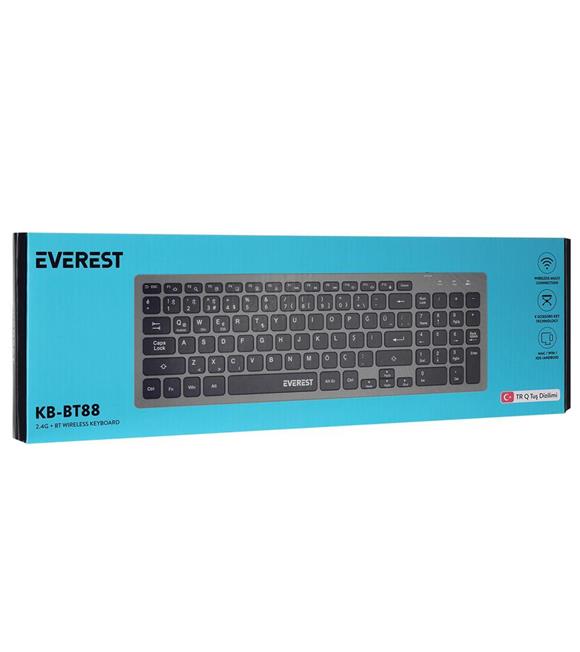 Everest KB-BT88 Siyah-Gri Bluetooth Ultra İnce Q Mac-Win-Android-Ios Uyumlu Kablosuz klavye