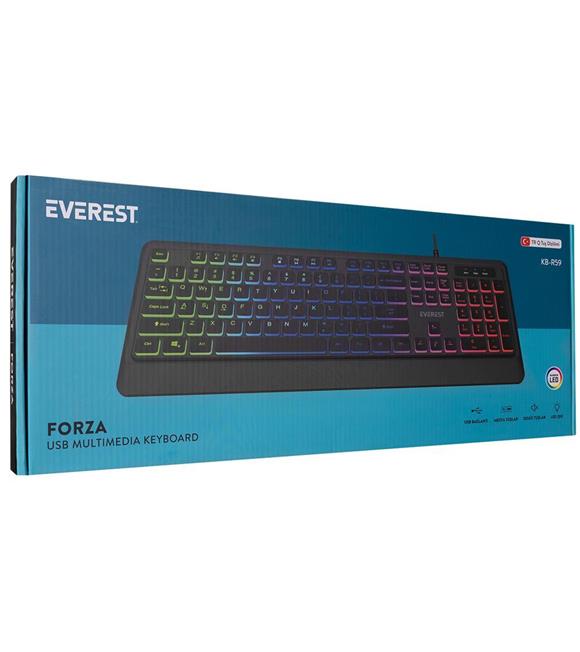 Everest KB-R59 FORZA Siyah Usb Rainbow Backlight klavye_1