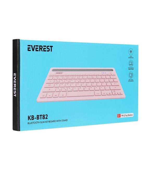 Everest KB-BT82 Pembe-Gri Bluetooth Ultra İnce+Şarjlı Q Mac-Win-Android-Ios Uyumlu Kablosuz klavye_1