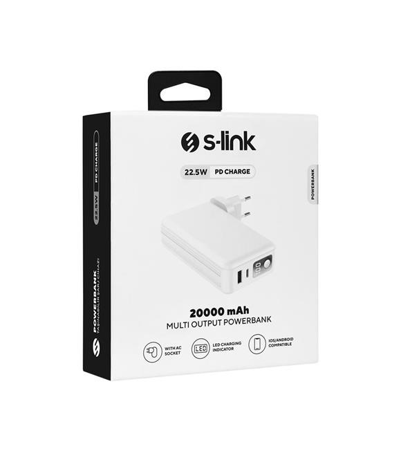 S-link G225 20000mAh Lightning+Type-C Kablolu Powerbank Beyaz 5W Prizli Taşınabilir Pil Şarj Cihazı_1