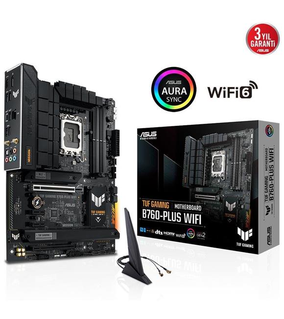 Asus TUF Gaming B760 Plus WIFI D5 Intel 760 Soket 1700 DDR5 7200(OC)MHz ATX Gaming (Oyuncu) Anakart